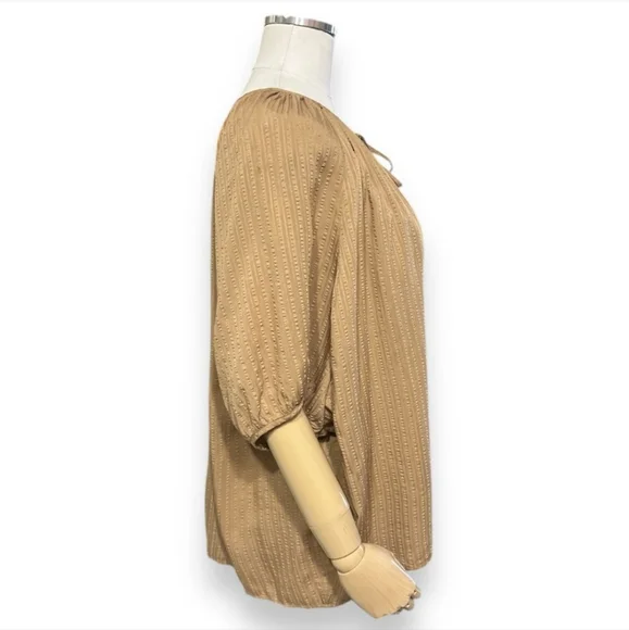 TOMMY HILFIGER  Fire Island Tie Neck Striped Blouse Tan88% Viscose - Picture 3 of 10